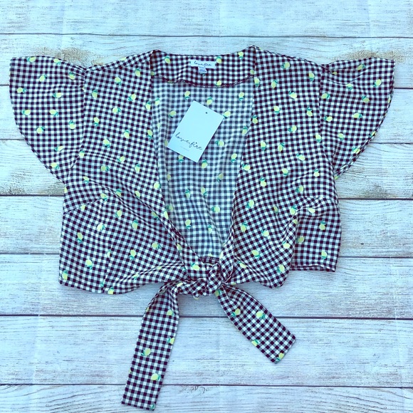 NWT Love, Fire Gingham & Lemon Crop Top Size M - Picture 3 of 10